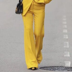 NWT ZARA WOMEN FLARED TROUSERS YELLOW - Size XXL